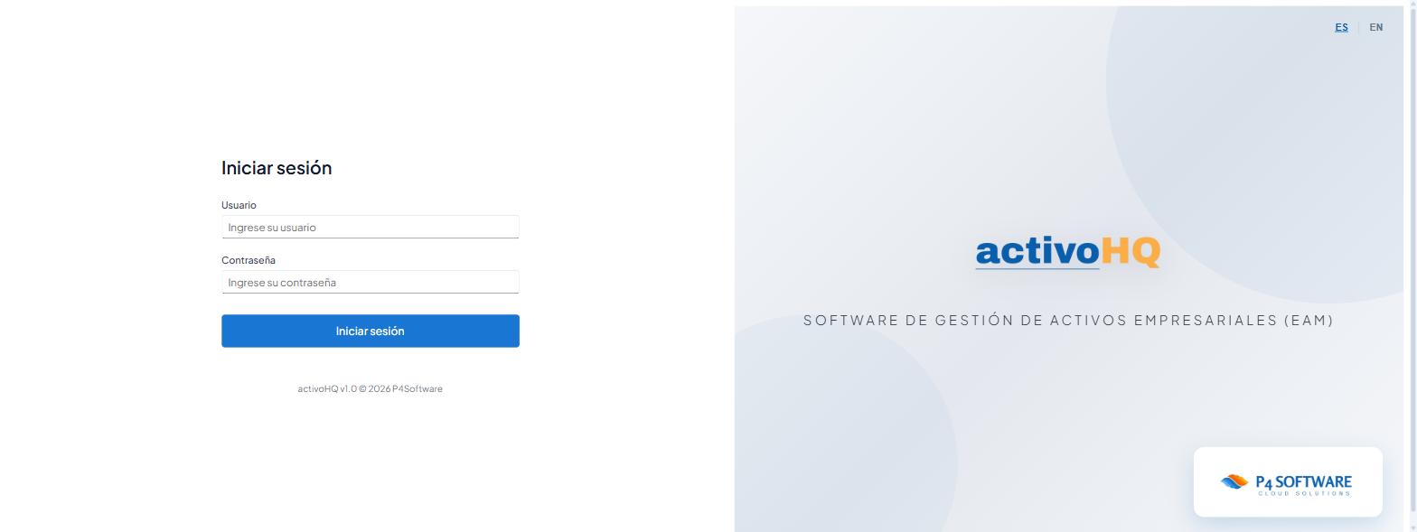 La pantalla de inicio de sesión de una empresa, con el selector de idioma