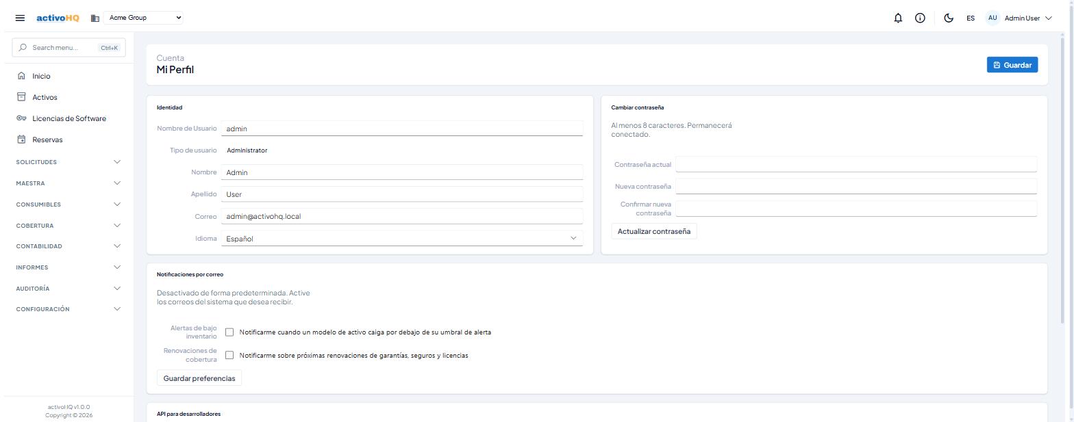Mi perfil: identidad, contraseña y notificaciones por correo
